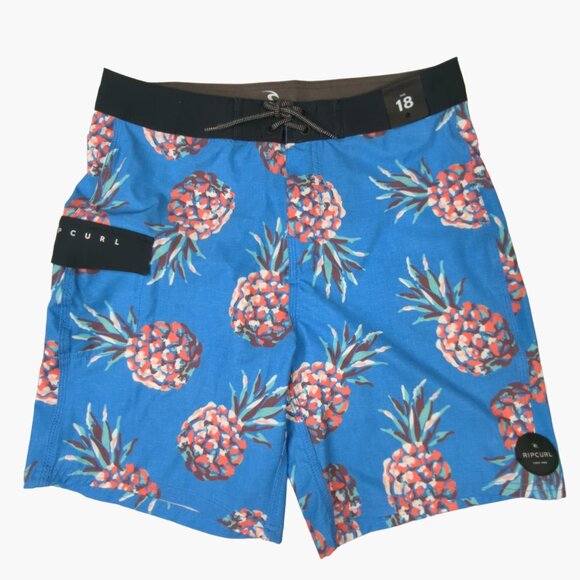 Rip Curl Boys 18 Caicos Pineapple Print Blue Boardshorts 31" Waist New - Picture 1 of 8